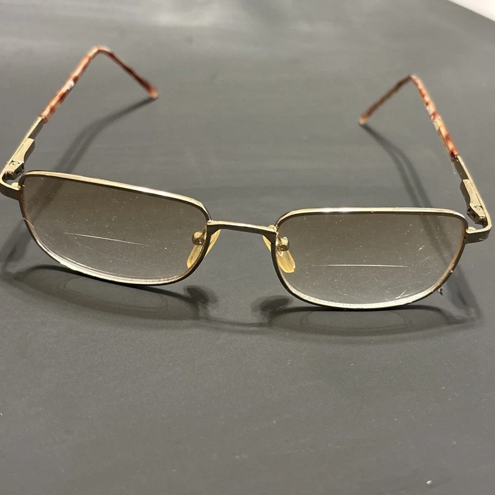 Vintage Gold Tone Rectangular Eyeglass Frames Tortoise Temples Frames Only